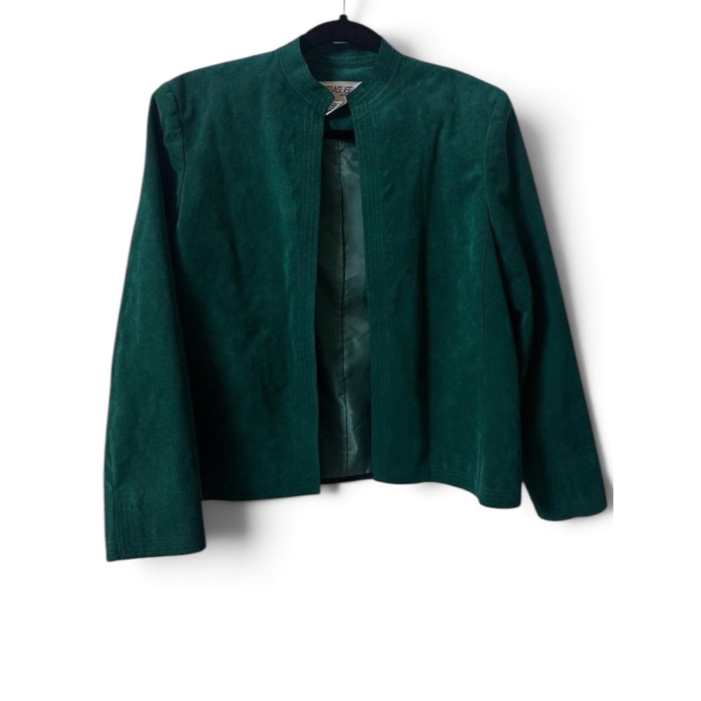 Ultrasuede Jacket Women 12 Forest Green Open Front Vintage 80s Blazer